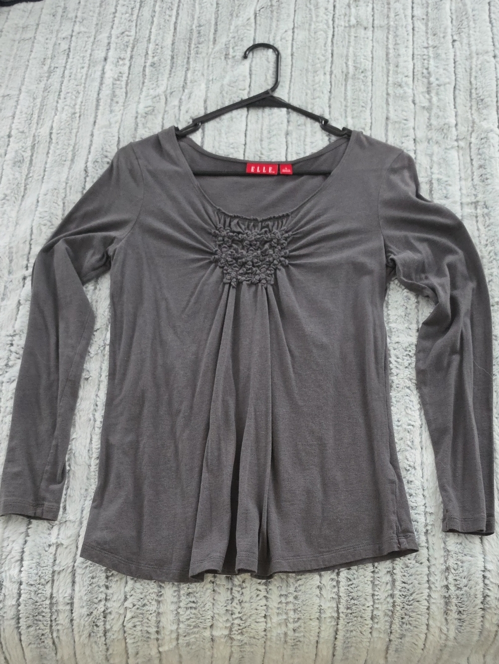 ELLE Charcoal Gray Long-Sleeve Ruched Front Top